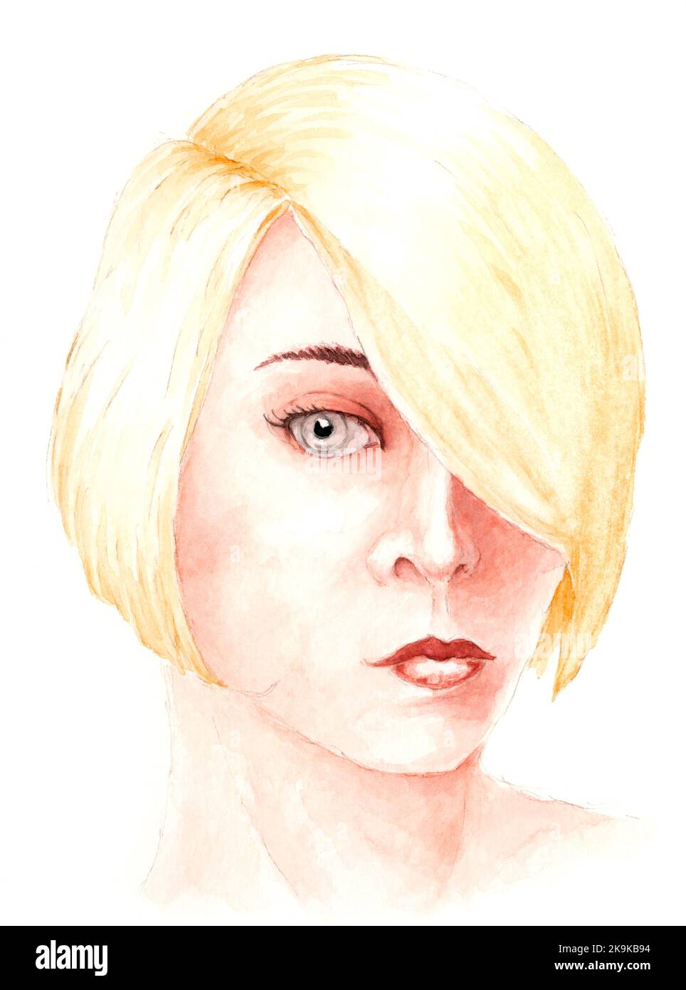 Woman portrait. Watercolor on paper. Stock Photo