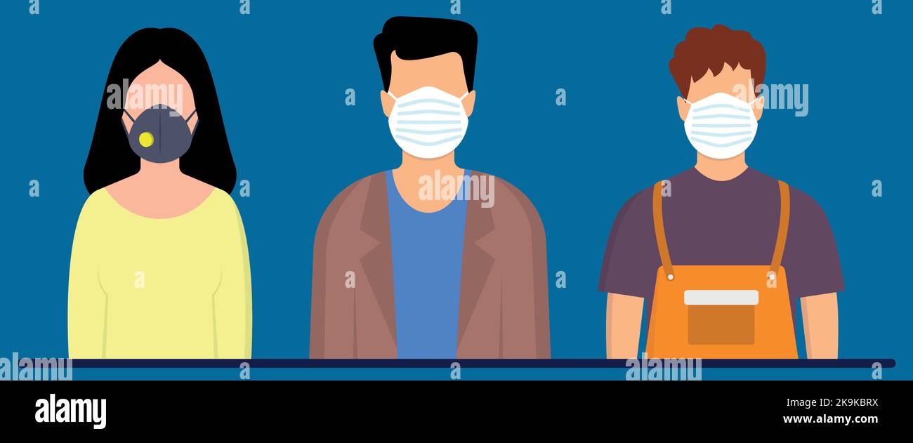 woomen and girl wear in face safety masks Stock Vector