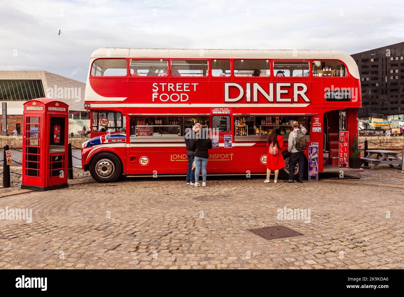 Double decker bus converted into a street food diner, Royal Albert
