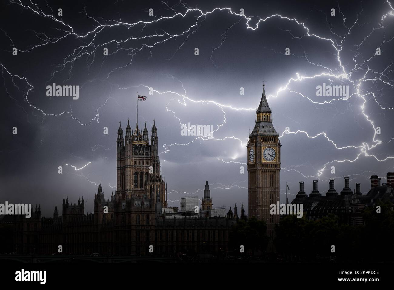 Lightning Thunder Storm over the Houses of Parliament, London, UK Stock Photo