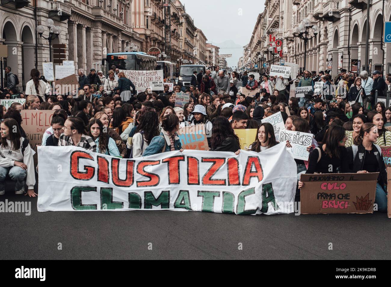 Cuneo, Italy. September 23, 2022. Strike and student demonstration for Friday for Future, for the climate and the environment Stock Photo