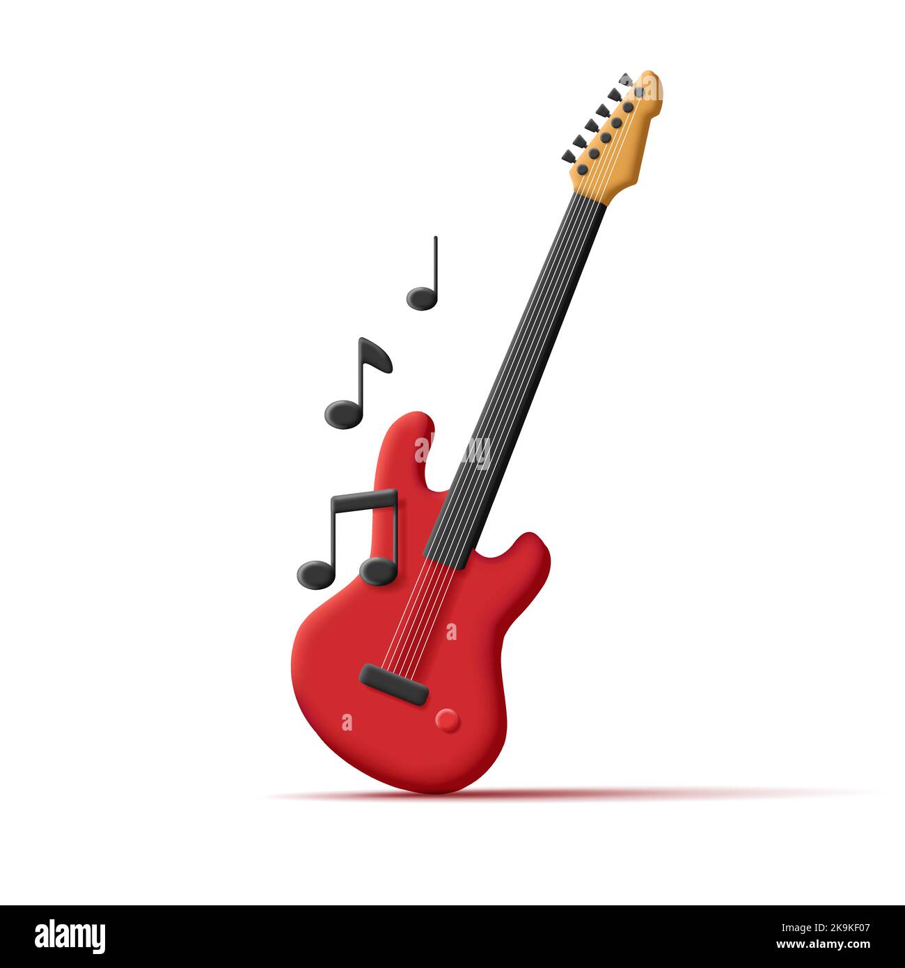 Bass Guitar. Musical instrument 3d render red shape with black