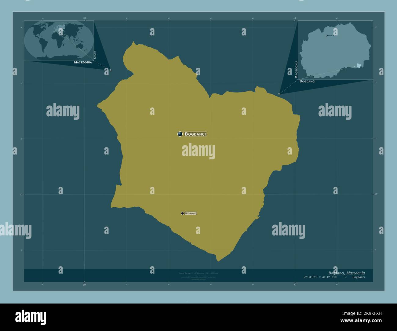 Bogdanci, municipality of Macedonia. Solid color shape. Locations and