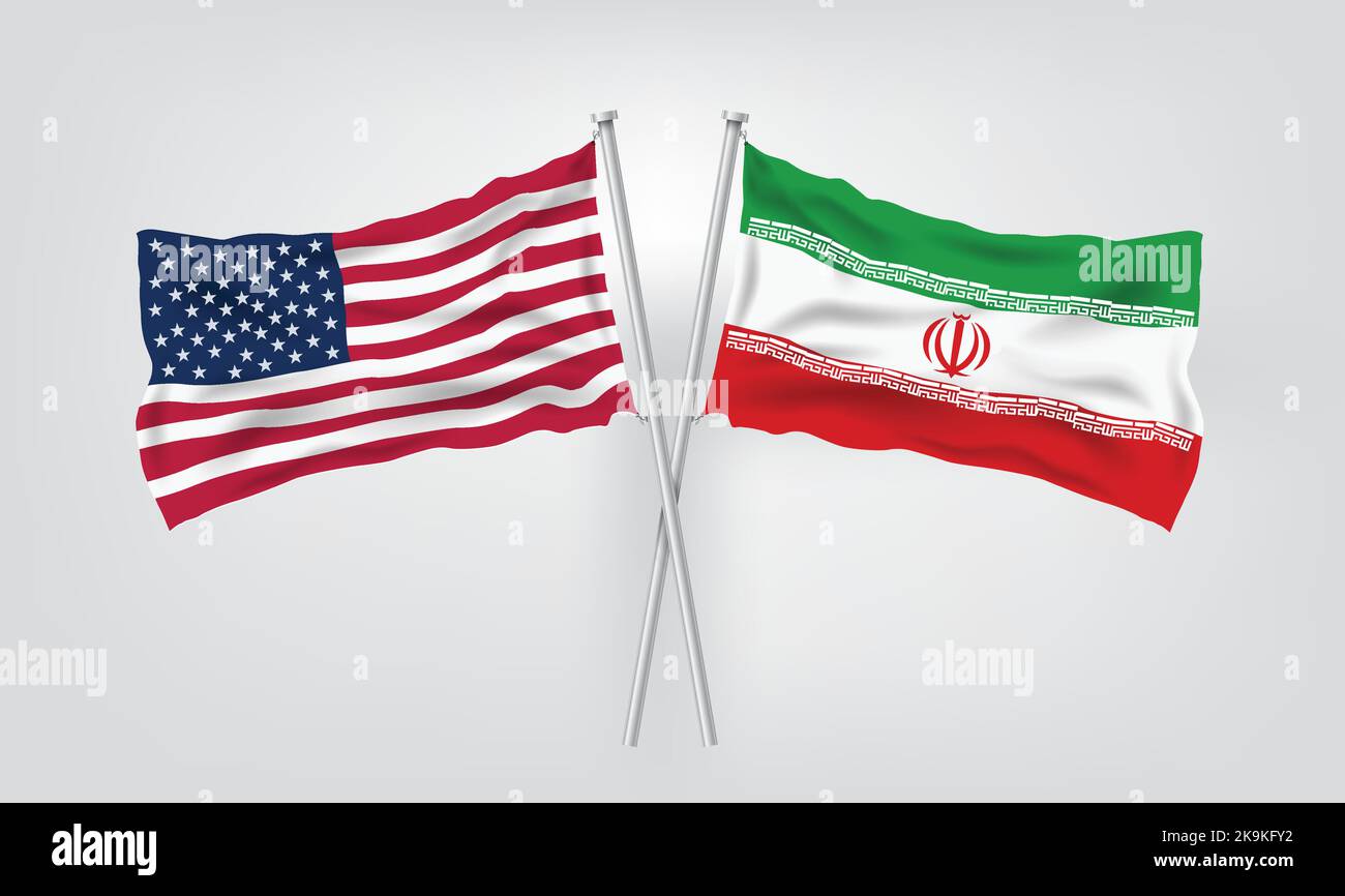 COUNTRY FLAGS. USA VS IRAN REALISTIC VECTOR ILLUSTRATION Stock Vector