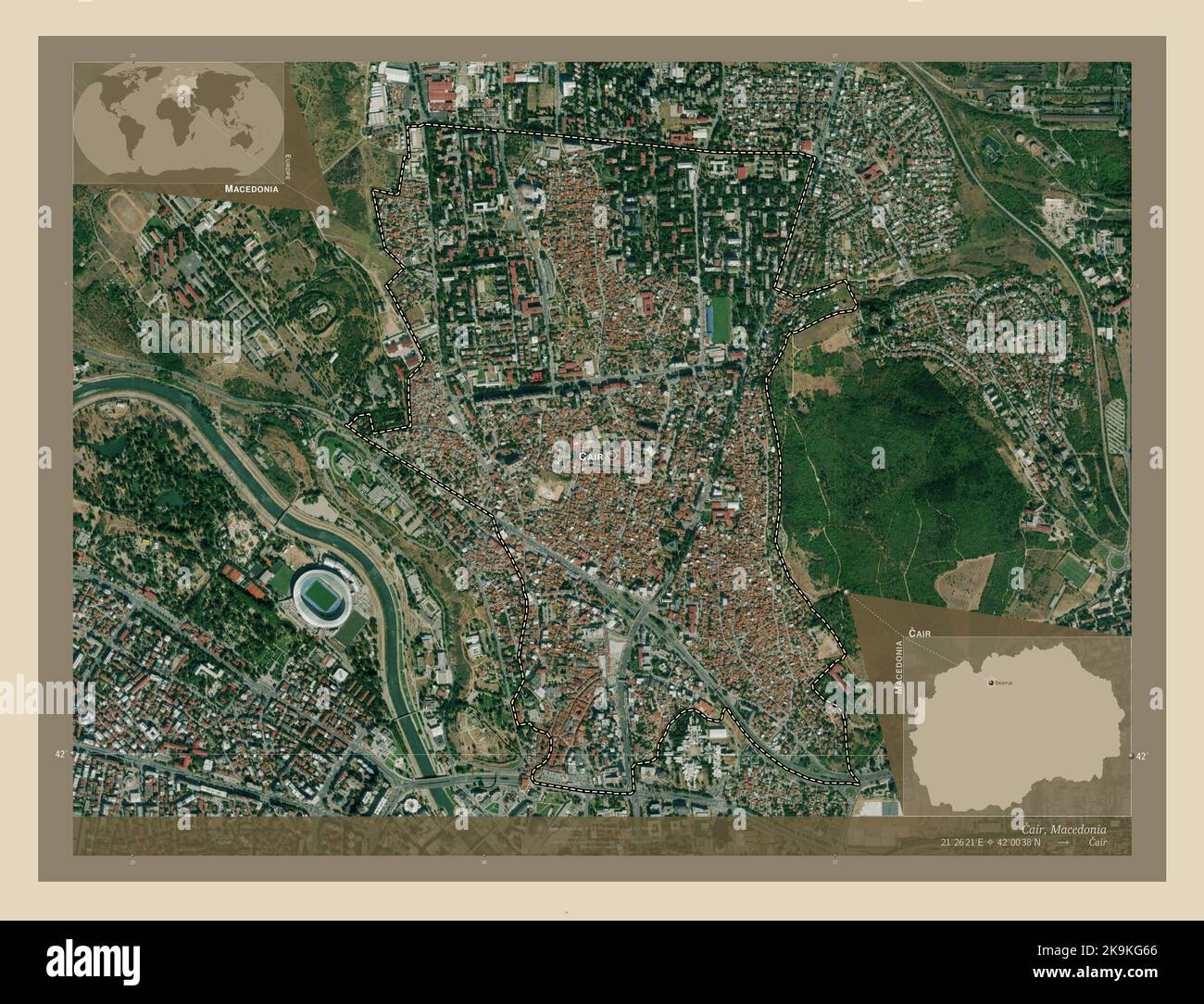 Cair, municipality of Macedonia. High resolution satellite map ...