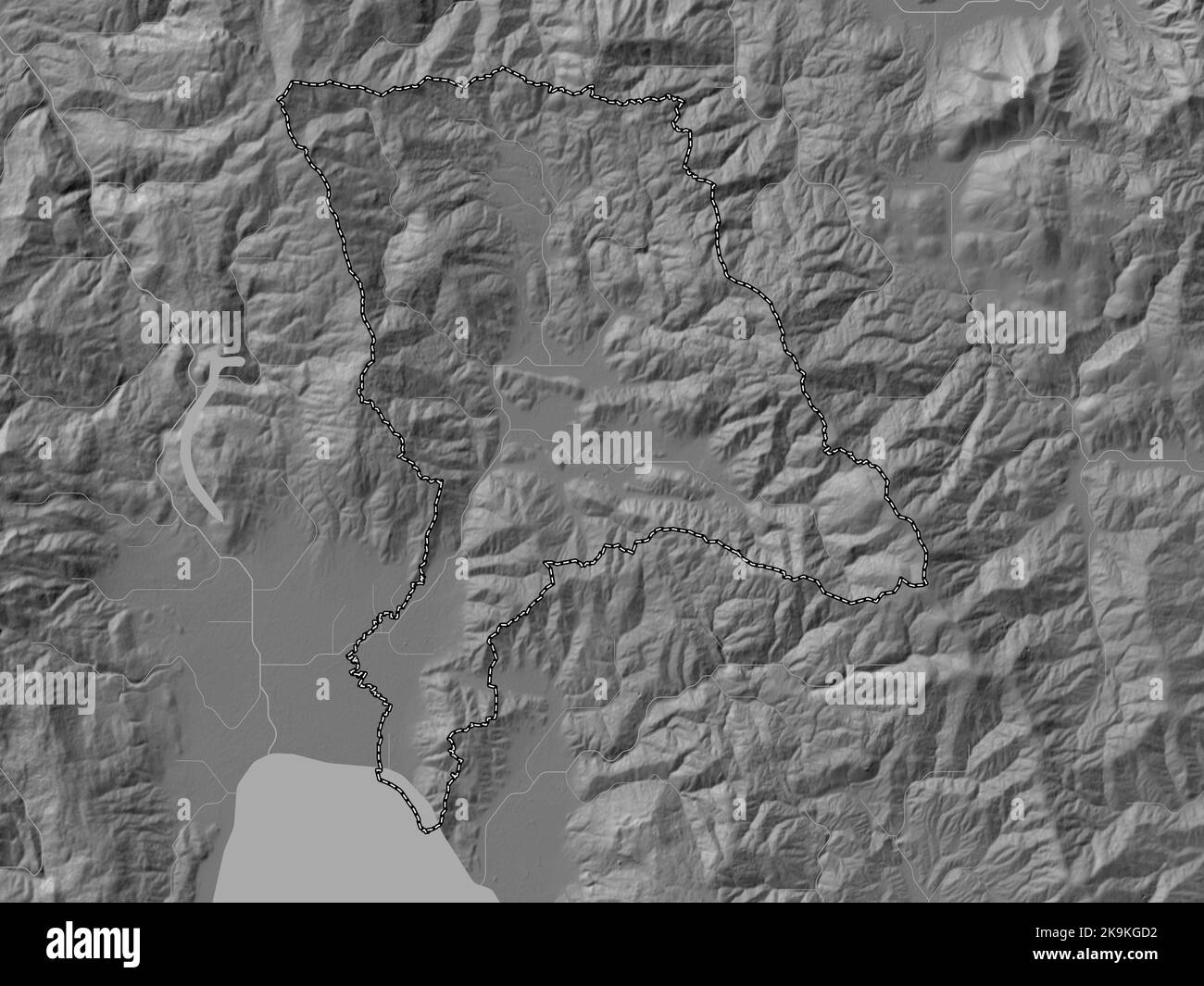 Debarca, municipality of Macedonia. Bilevel elevation map with lakes