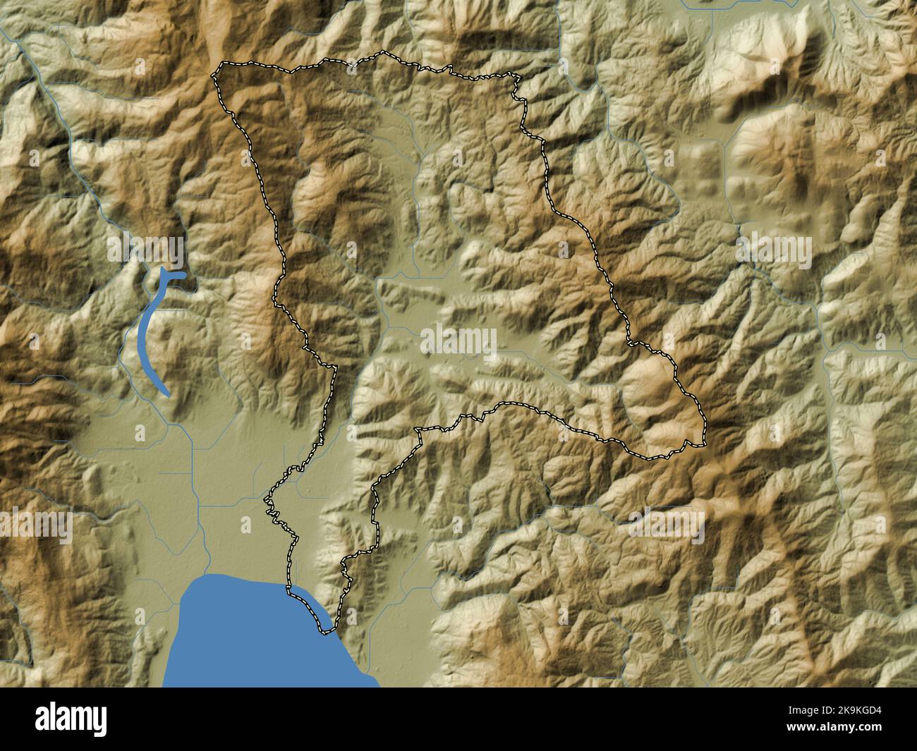 Debarca, municipality of Macedonia. Colored elevation map with lakes