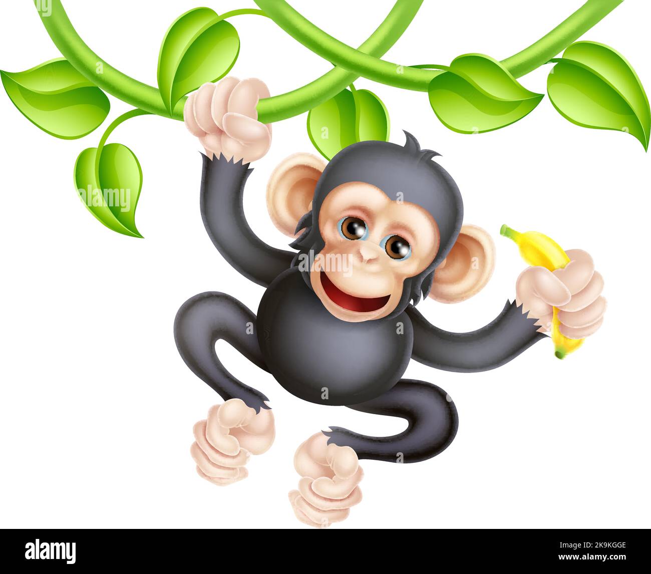 Monkey Cartoon Chimpanzee Jungle Animal on Vines Stock Vector