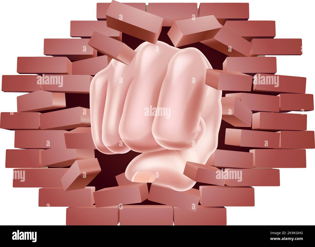 Fist Punching Through Brick Wall Concept Stock Vector