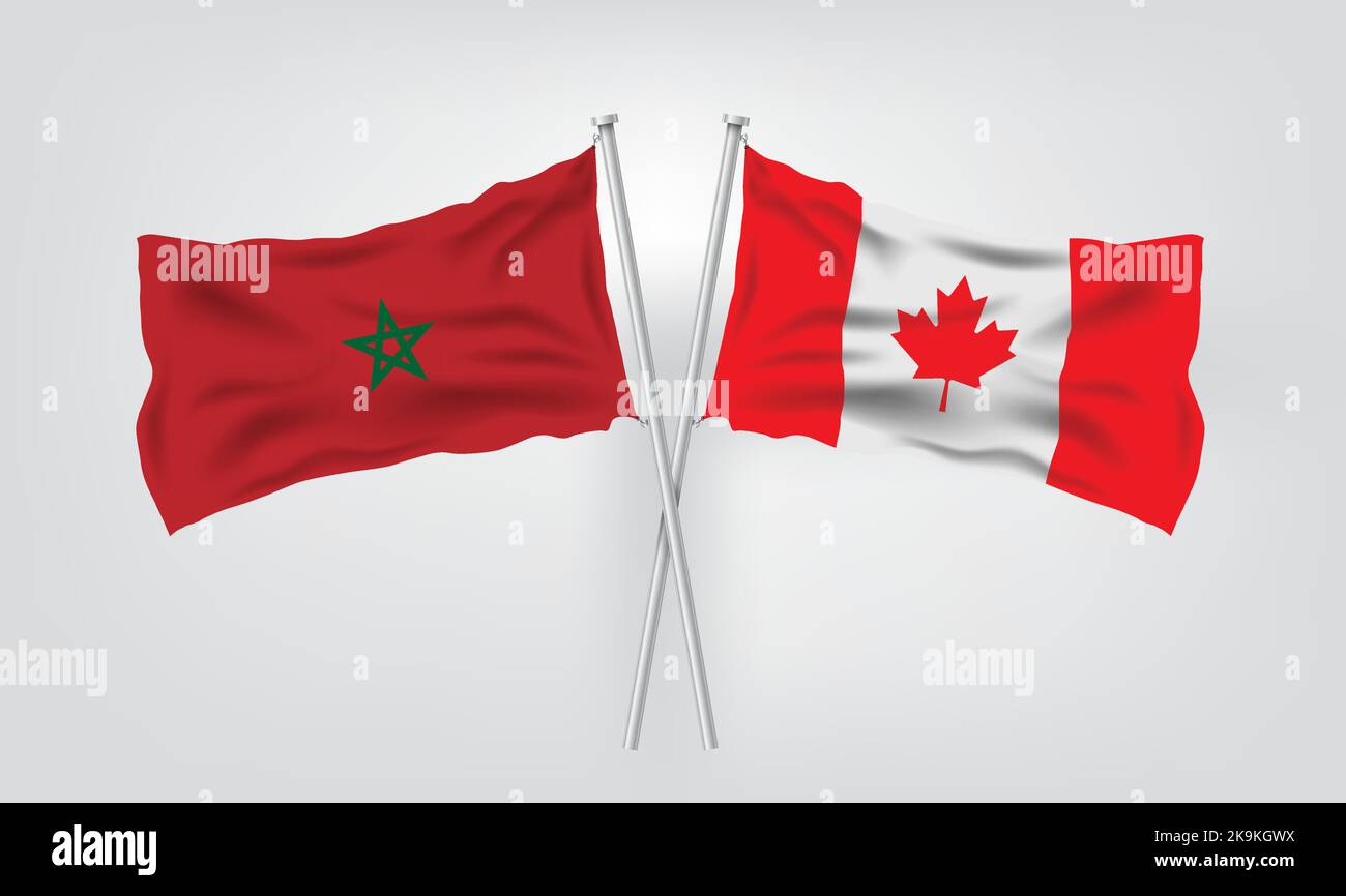 COUNTRY FLAGS. MOROCCO VS CANADA REALISTIC VECTOR ILLUSTRATION. Stock Vector