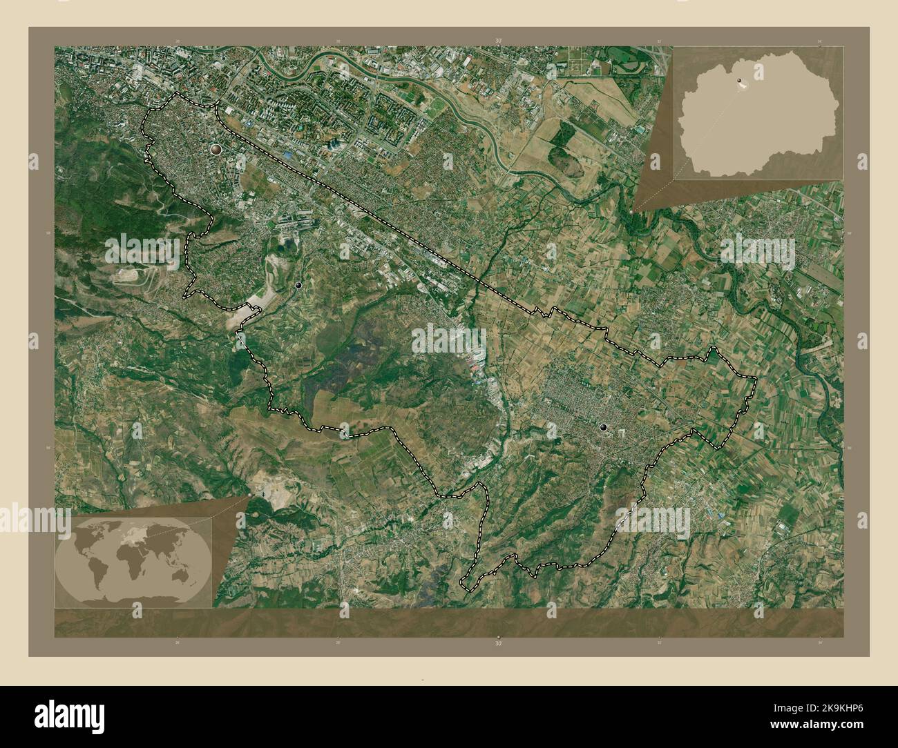 Kisela Voda, municipality of Macedonia. High resolution satellite map