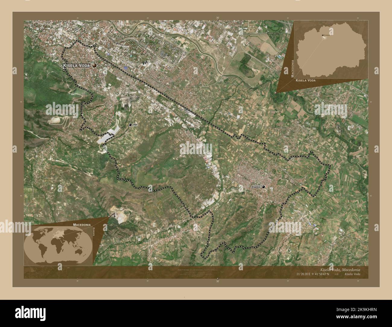 Kisela Voda, municipality of Macedonia. Low resolution satellite map