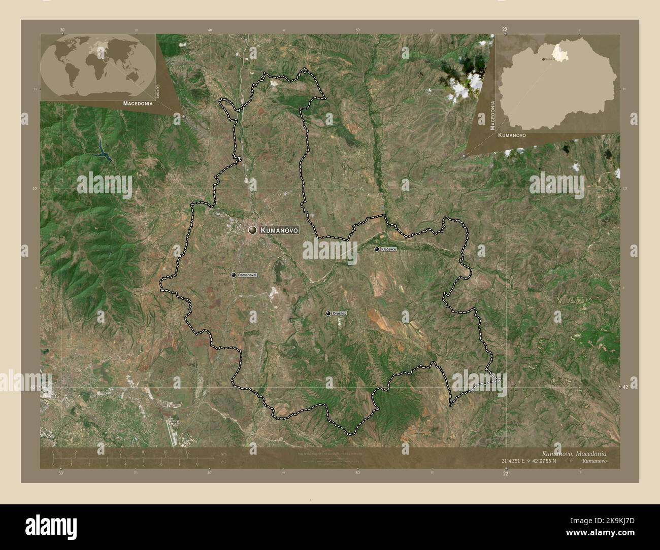 Kumanovo, municipality of Macedonia. High resolution satellite map ...