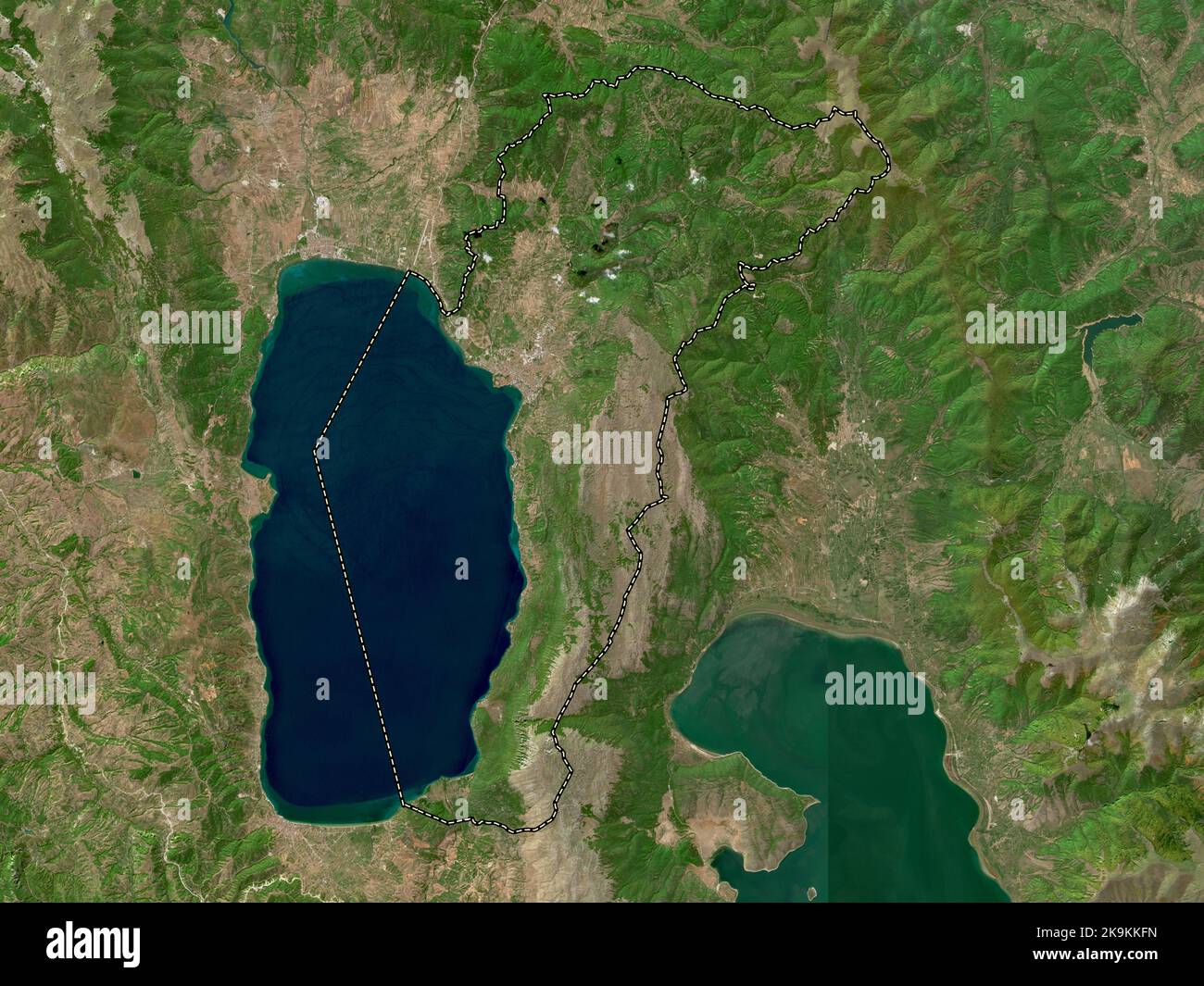 Ohrid, municipality of Macedonia. Low resolution satellite map Stock Photo