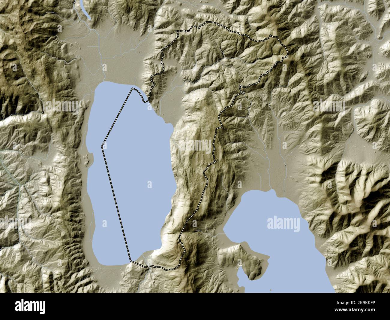 Ohrid, municipality of Macedonia. Elevation map colored in wiki style with lakes and rivers Stock Photo