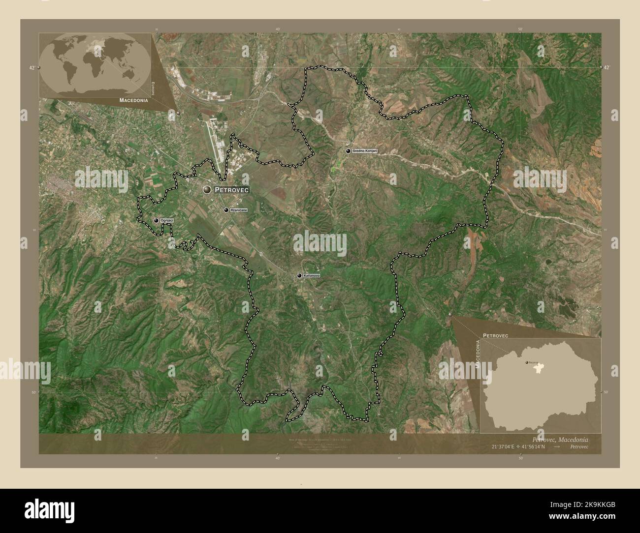 Petrovec, municipality of Macedonia. High resolution satellite map ...