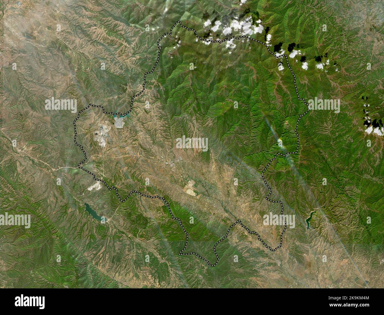 Radovis, municipality of Macedonia. Low resolution satellite map Stock
