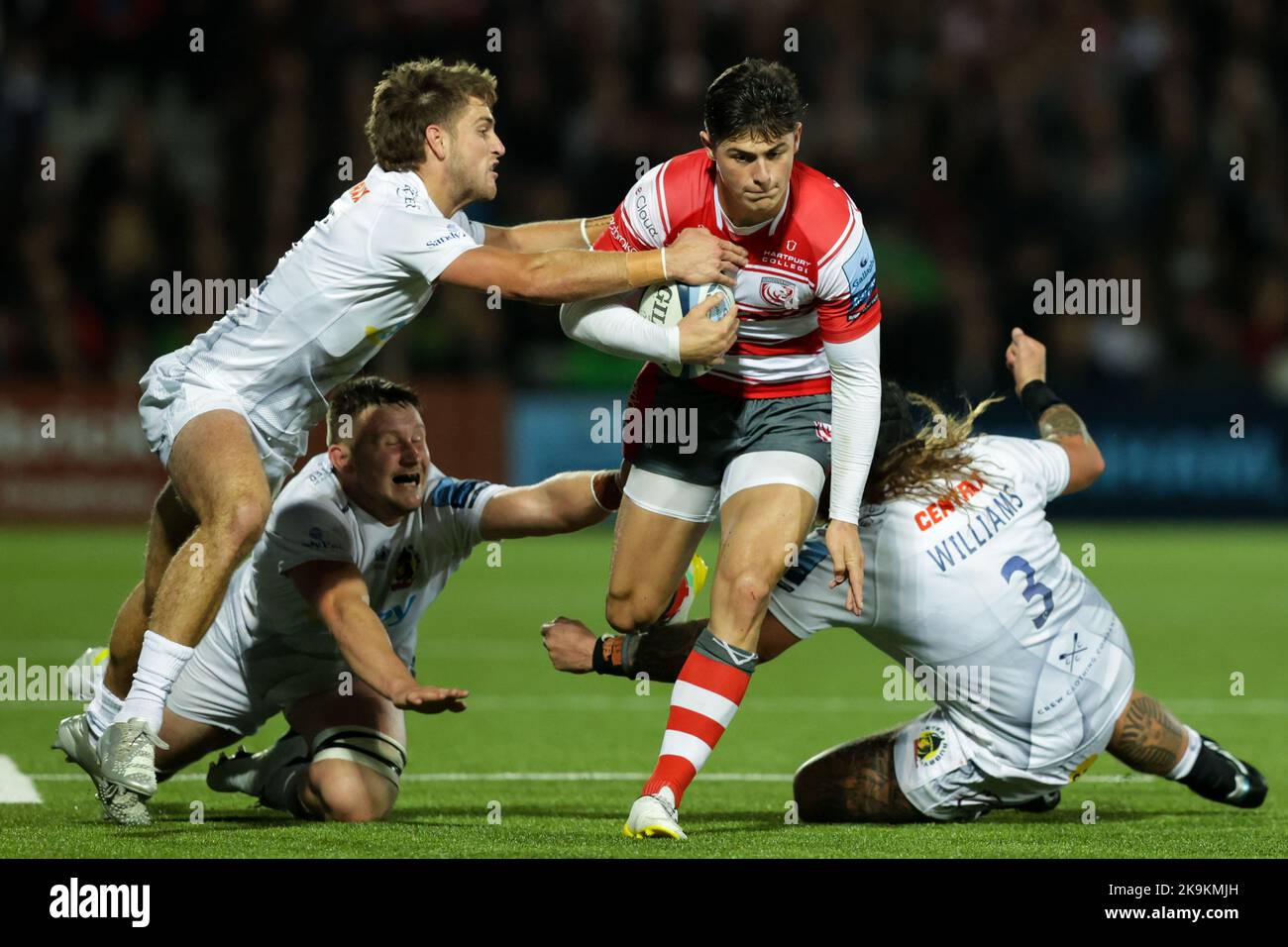 Louis Rees-Zammit of Gloucester Rugby bursts towards the Exeter Chiefs try line during the Gallagher Premiership match Gloucester Rugby vs Exeter Chiefs at Kingsholm Stadium , Gloucester, United Kingdom, 28th October 2022 (
