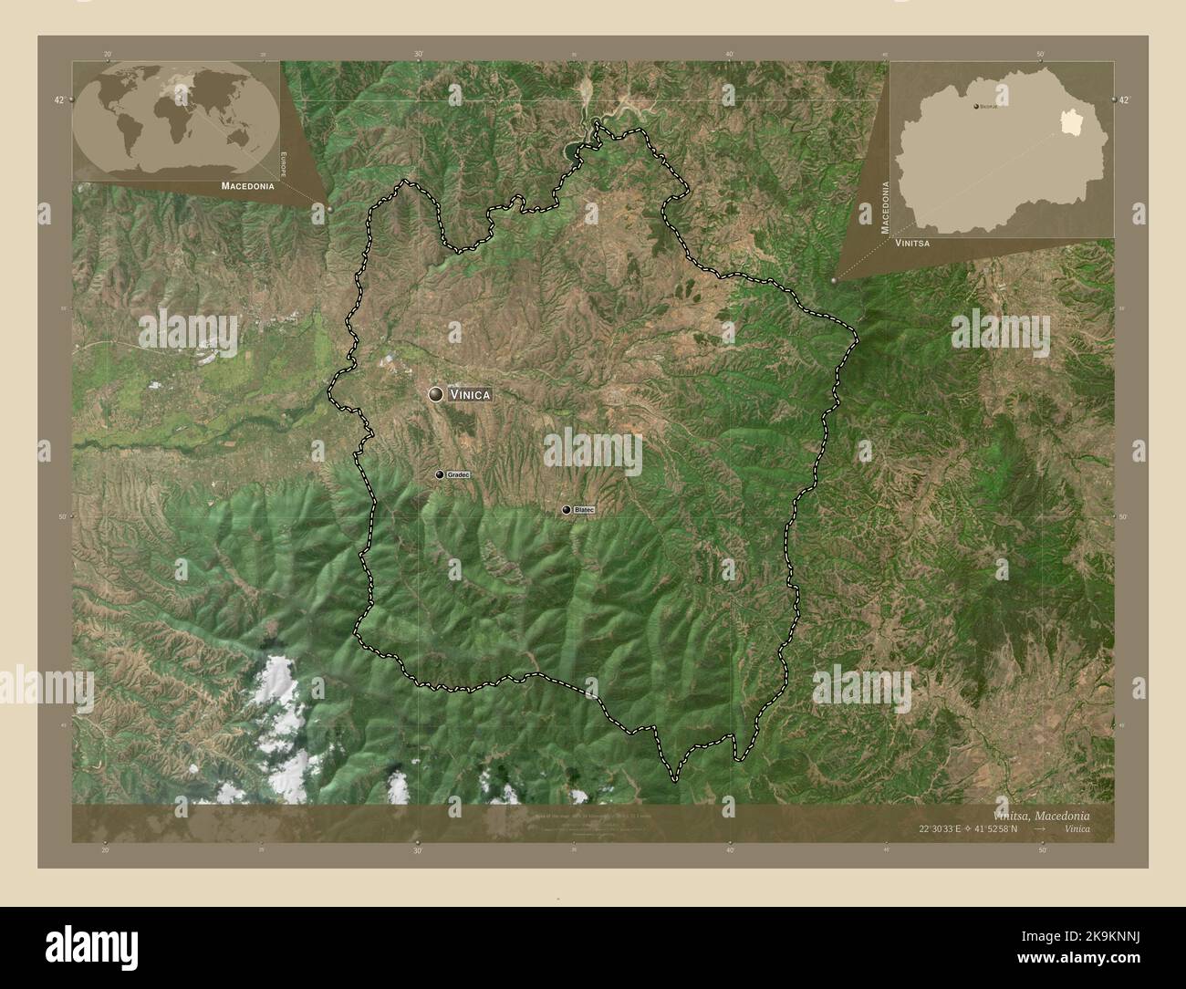 Vinitsa, municipality of Macedonia. High resolution satellite map ...