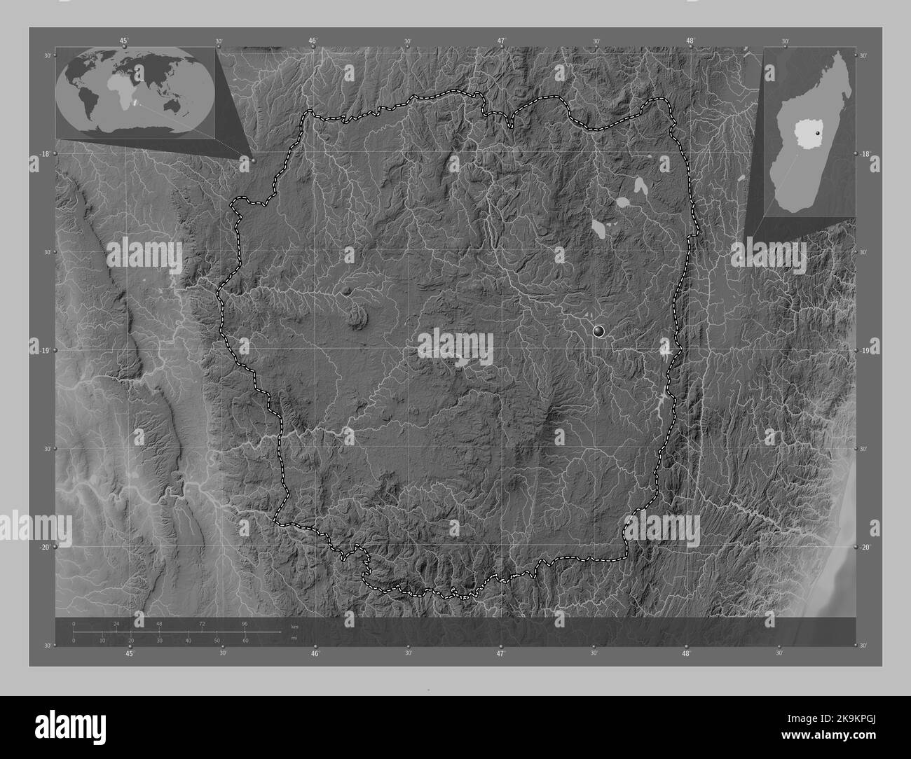 Antananarivo, autonomous province of Madagascar. Grayscale elevation