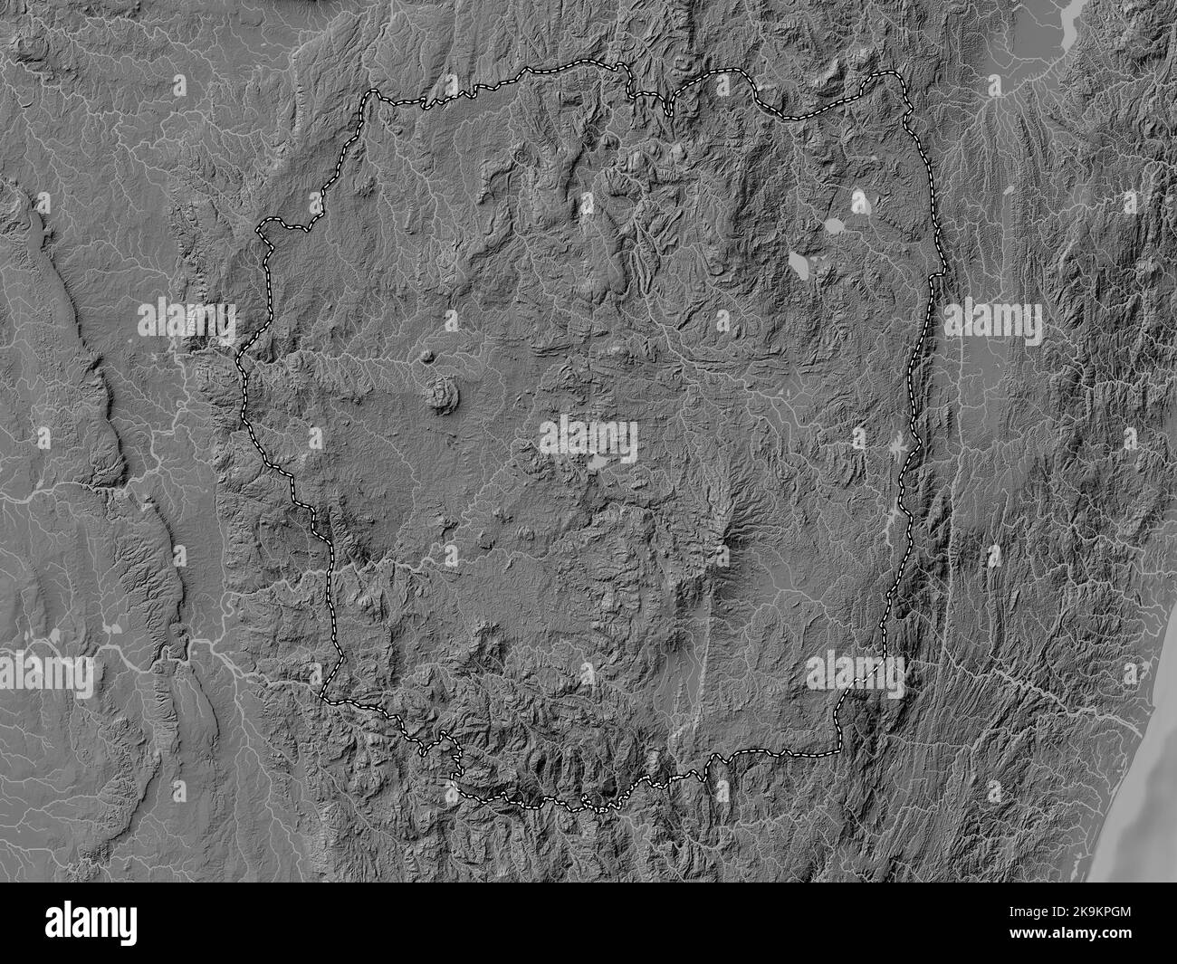 Antananarivo, autonomous province of Madagascar. Bilevel elevation map with lakes and rivers Stock Photo