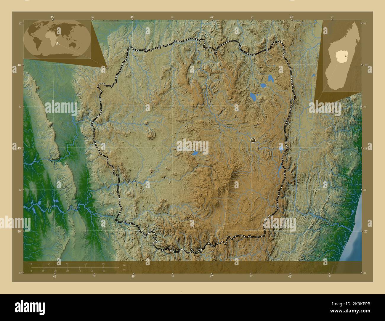 Antananarivo, autonomous province of Madagascar. Colored elevation map