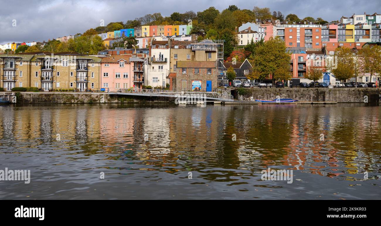 View over the Hotwells and colourful houses, Bristol Harbourside Stock