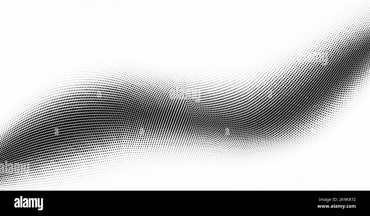 Abstract monochrome grunge wavy halftone pattern. Soft dynamic lines. Half tone  vector illustration Stock Photo