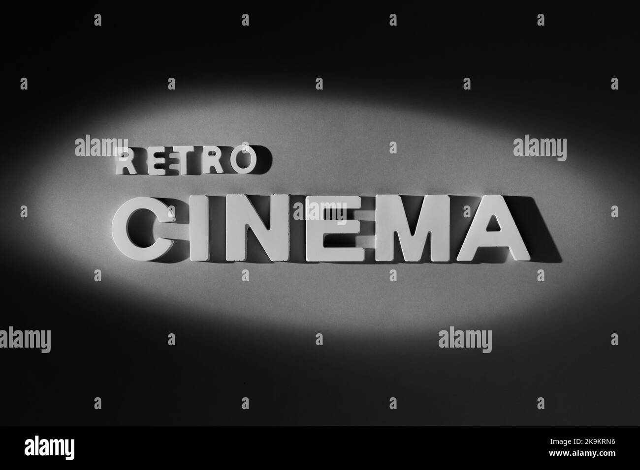 Retro Cinema  - old movie style inscription. Black and white photograph Stock Photo