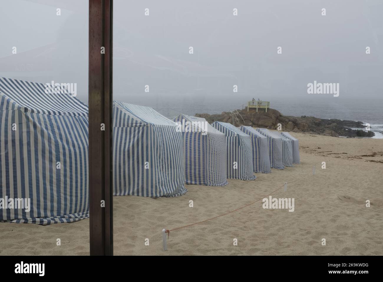 beach tents in Vila do Conde, Portugal Stock Photo