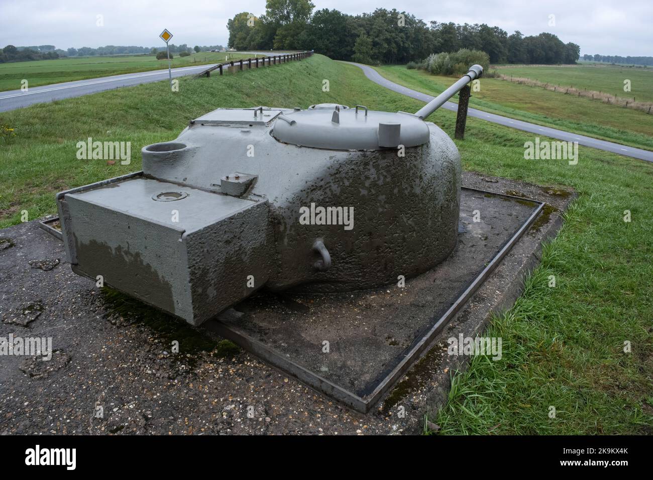 Olst, Netherlands - Oct 14, 2022: After the war, many Sherman turrets were used as artillery in bunkers that were part of the IJssellinie till the Ger Stock Photo