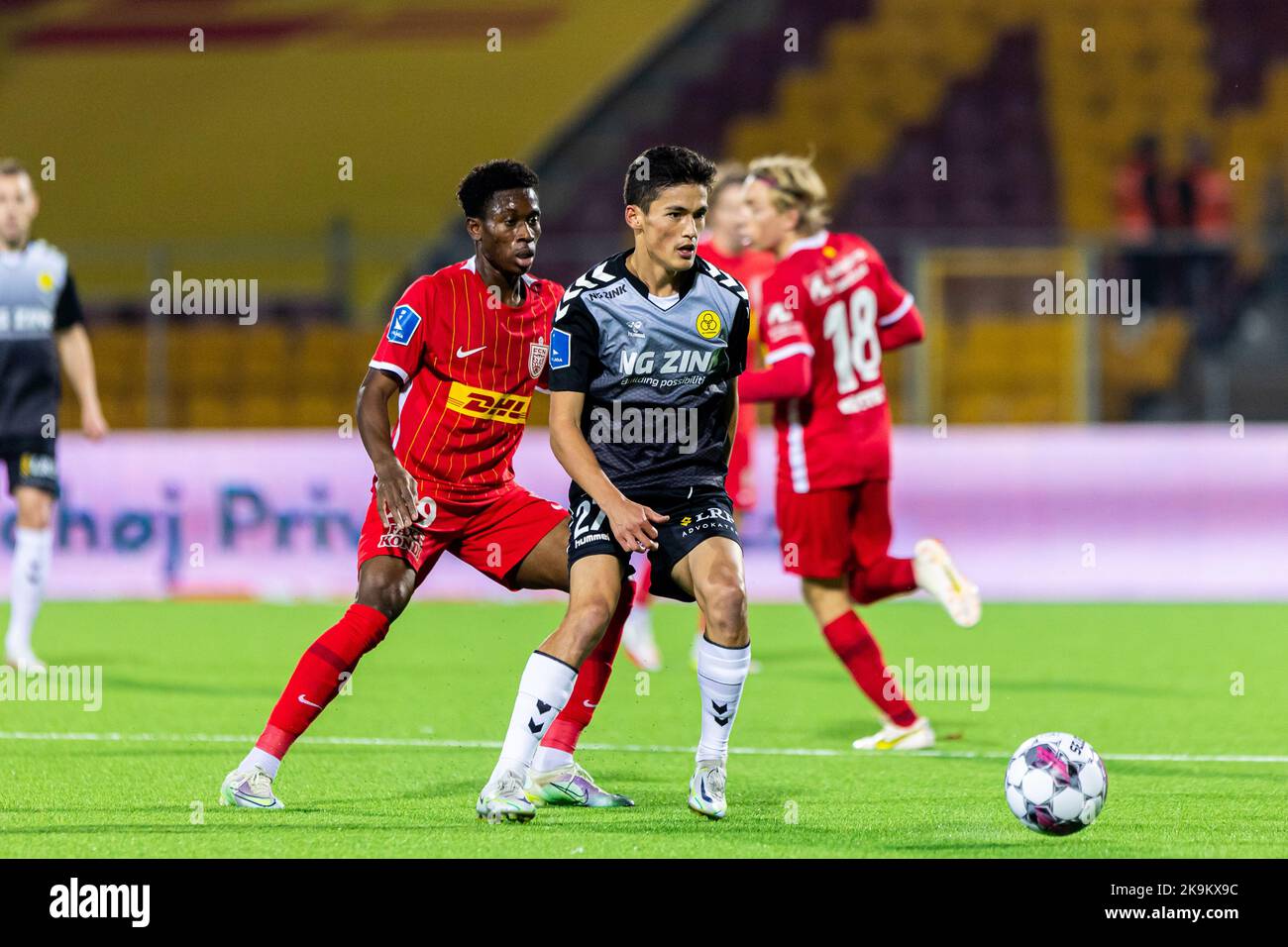 Farum, Denmark. 28th Oct, 2022. Elijah Just (27) of AC Horsens seen during the 3F Superliga match between FC Nordsjaelland and AC Horsens at Right to Dream in (Photo Credit: