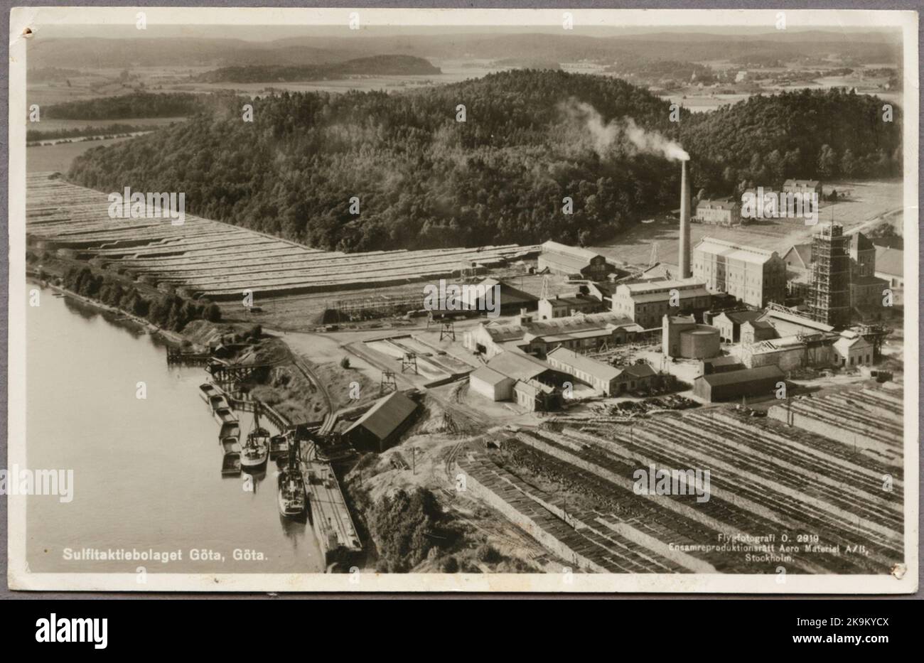 Aerial photo over the Göta Sulfit factory. Stock Photo