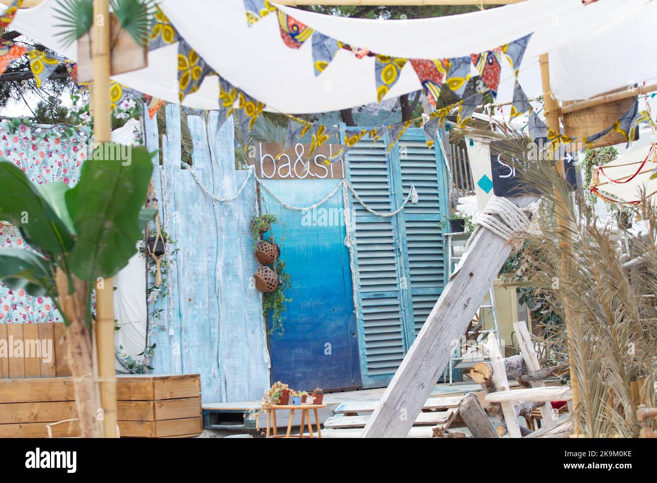 Arrangement at the beach at the Calvi On The Rocks music festival at the Beach in Corsica france in 2016 Stock Photo