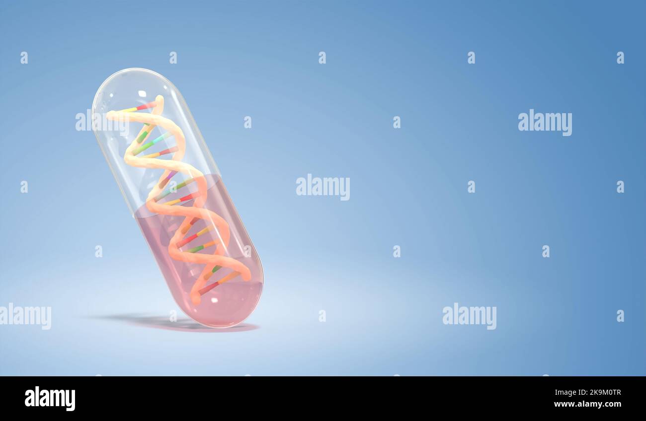 capsule with DNA double helix inside - 3d rendering Stock Photo