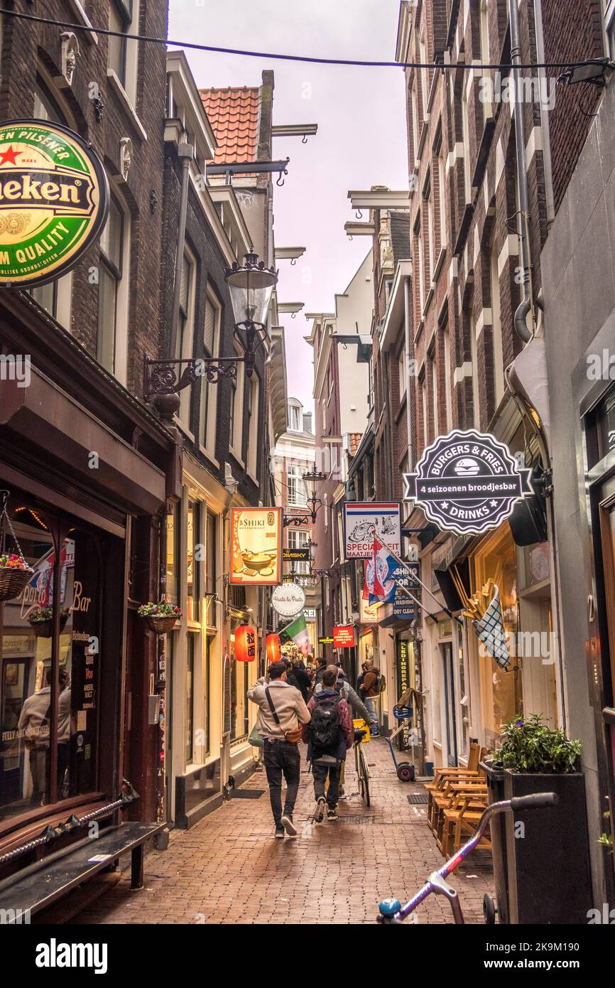Amsterdam, Netherlands. October 2022. The narrow streets in the center of Amsterdam. High quality photo Stock Photo