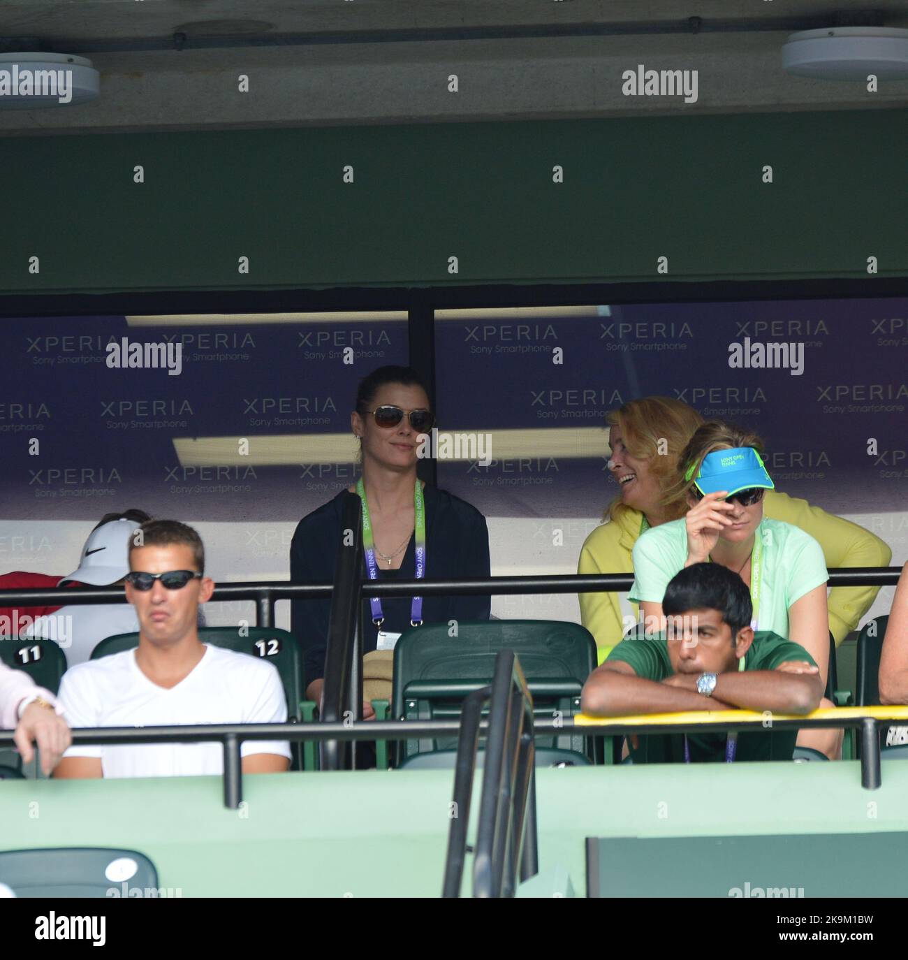 KEY BISCAYNE, FL - MARCH 24: Quarterback Tom Brady baby mama and Coyote Ugly Actress Bridget Moynahan and son Jack Brady day 7 at the Sony Open at Crandon Park Tennis Center. Kathryn Bridget Moynahan (born April 28, 1970, known as Bridget Moynahan, is an American model and actress on March 24, 2013 in Key Biscayne, Florida. People: Bridget Moynahan Jack Brady Credit: Storms Media Group/Alamy Live News Stock Photo
