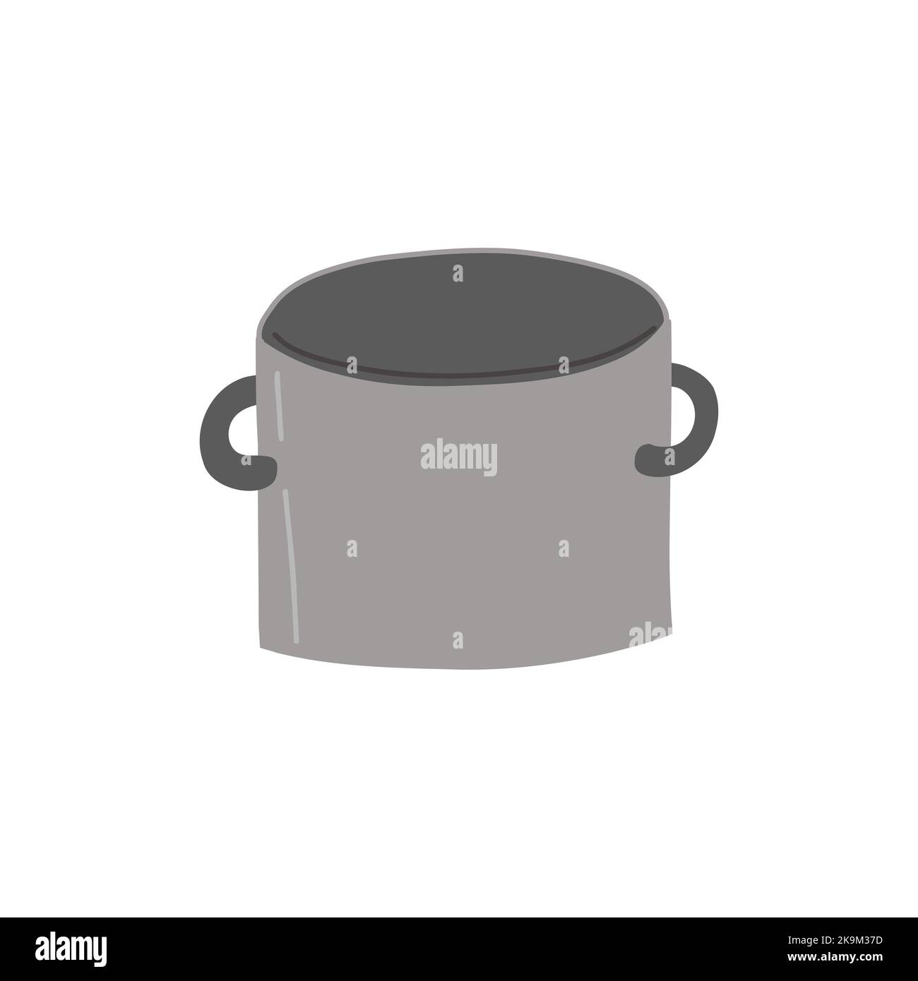 Cartoon funny pot. Hand drawn cookware kitchen utensils. Domestic