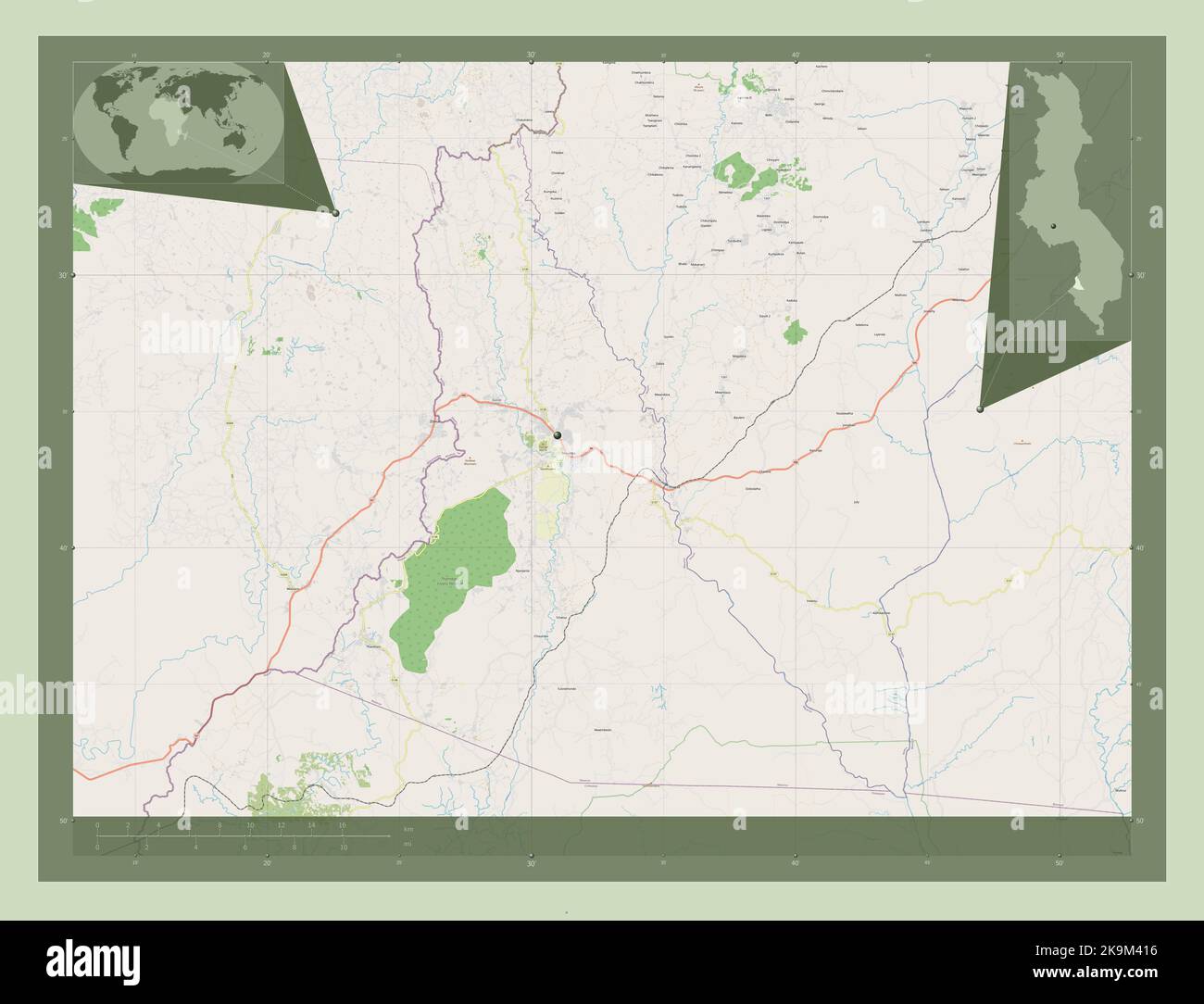 Mwanza, district of Malawi. Open Street Map. Locations of major cities