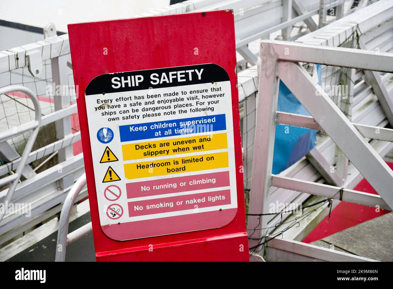 Ship safety sign at gate for passengers boarding Stock Photo Alamy