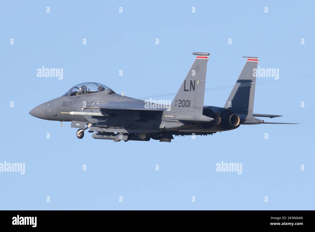 F-15E from the 48th Fighter Wing at RAF Lakenheath overshooting the runway. Stock Photo