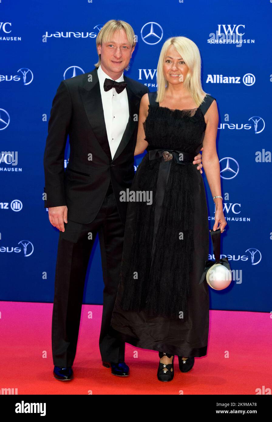 ARCHIVE PHOTO: Evgeni PLUSHENKO turns 40 on November 3, 2022 Evgeni PLUSHENKO (RUS, former figure skater) with his wife Yana RUDKOVSKAYA Guests arrive at the Red Carpet for the Laureus World Sports Awards 2016 in Berlin, Germany on 04/18/2016 . Â Stock Photo