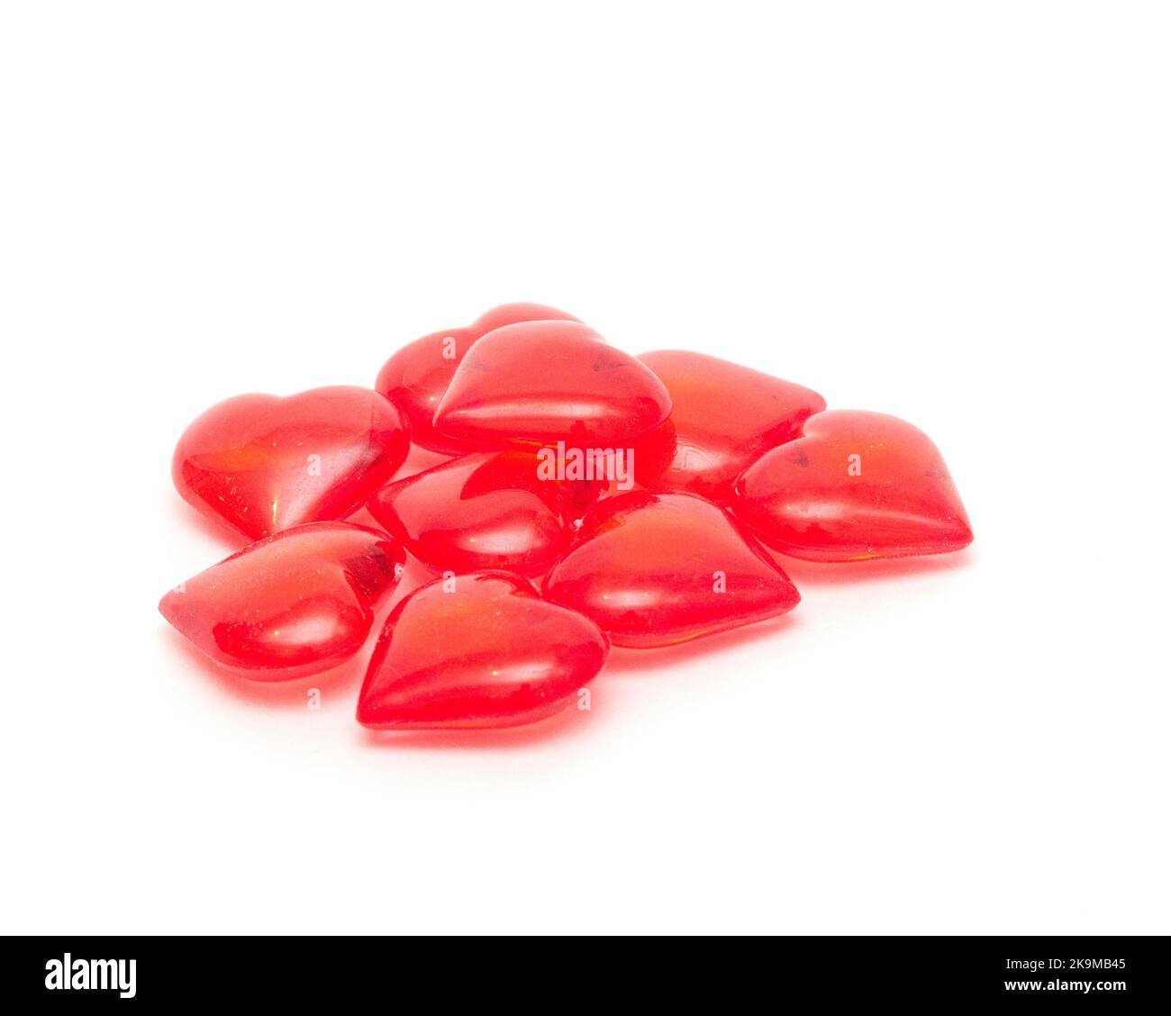 heap of red valentine day hearts isolated on white background Stock Photo