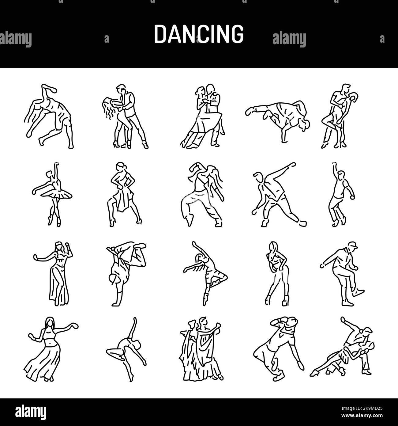 Dancing color line icons set. Pictograms for web page Stock Vector