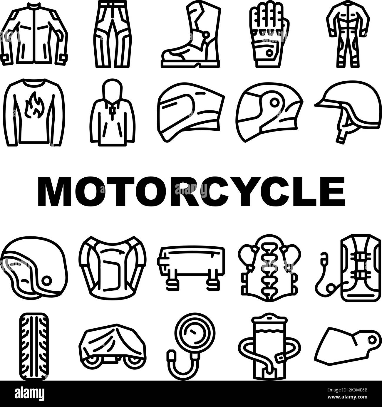 Motorcycle Accessories Biker Icons Set Vector Stock Vector
