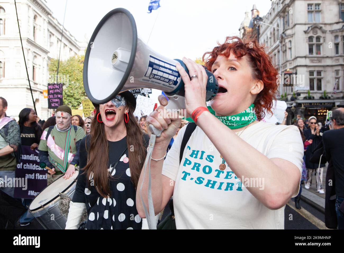 London, UK, 29 October 2022: Derry Girls actress Bronagh Waugh on March of the Mummies call for universal affordable childcare. Thousands of parents, children and grandparents, many in Halloween-themed costumes, marched in London and other cities. The march was organised by the campaign group Pregnant Then Screwed. Anna Watson/Alamy Live News Stock Photo