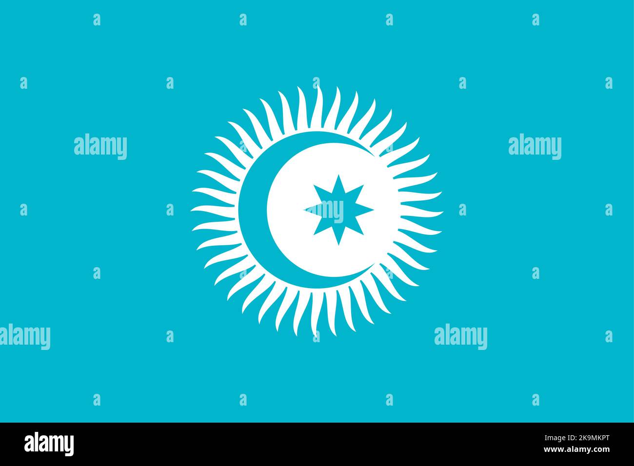 Flag of Organization of Turkic States (OTS), Cooperation Council of Turkic Speaking States, light blue flag with a sun with forty uniformly spaced ray Stock Vector
