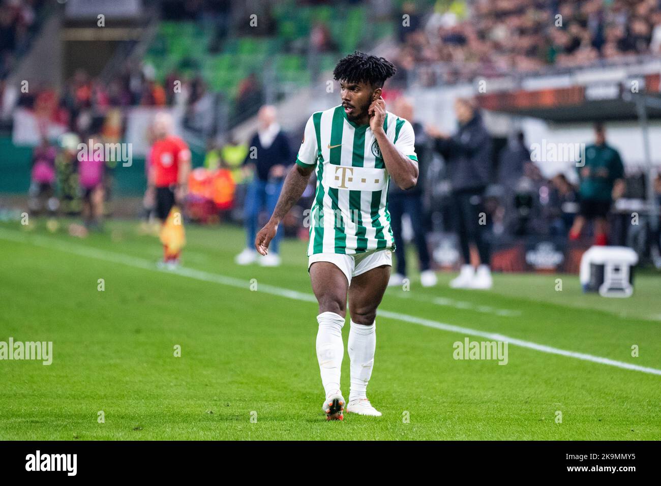 BUDAPEST, HUNGARY - FEBRUARY 19: Jose Marcos Marquinhos of Ferencvarosi TC  reacts during the Hungarian OTP Bank Liga match between MTK Budapest and Ferencvarosi  TC at Hidegkuti Nandor Stadium on February 19