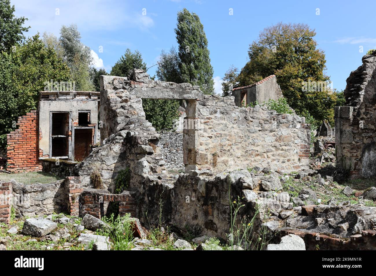 The remains of the Village of Oradour-sur-Glane where 643 men women and children were Murdered by the Nazis on 10th June 1944, Haute-Vienne, France Stock Photo