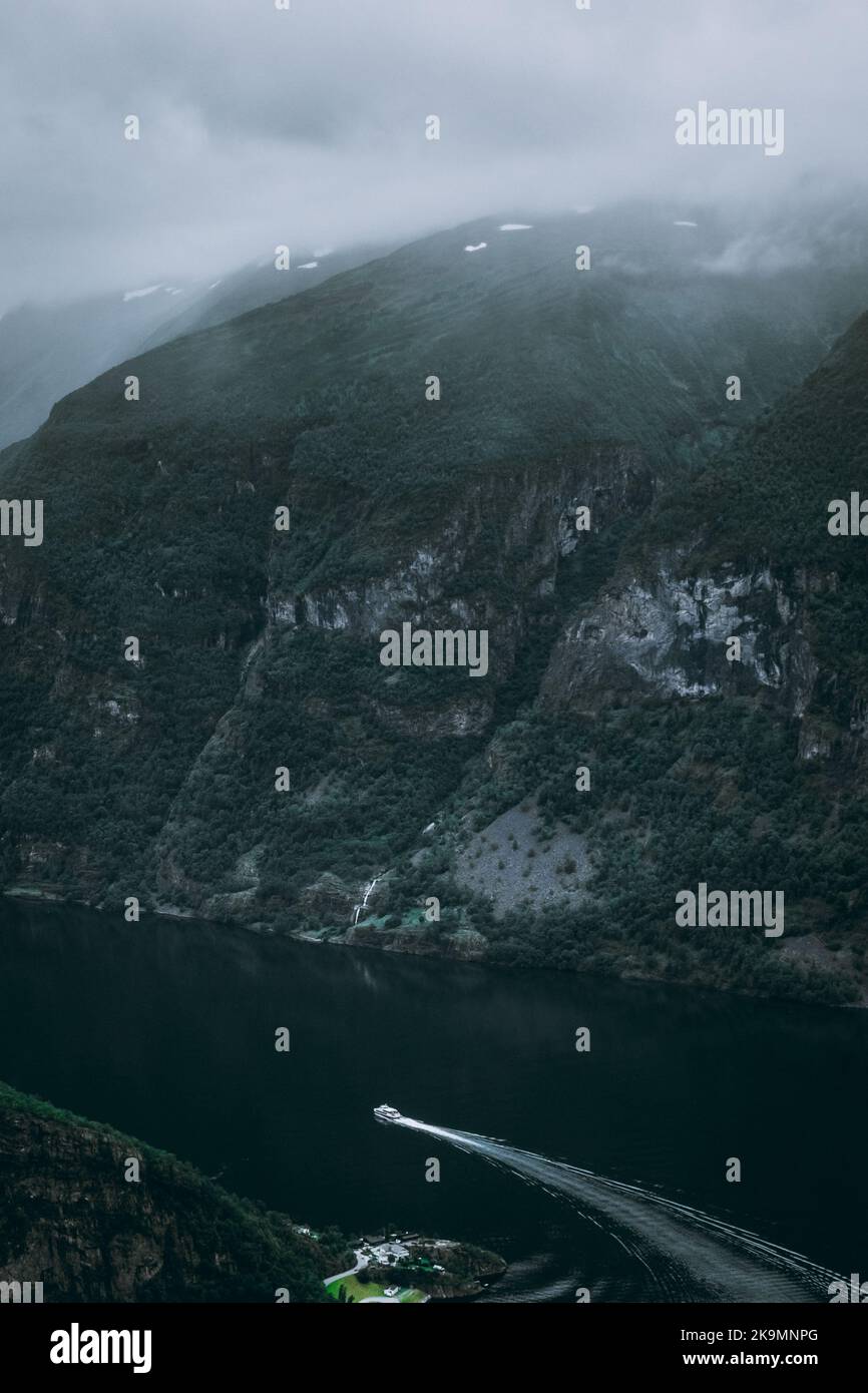 Moody landscape of a fjord, Aurland, Norway Stock Photo